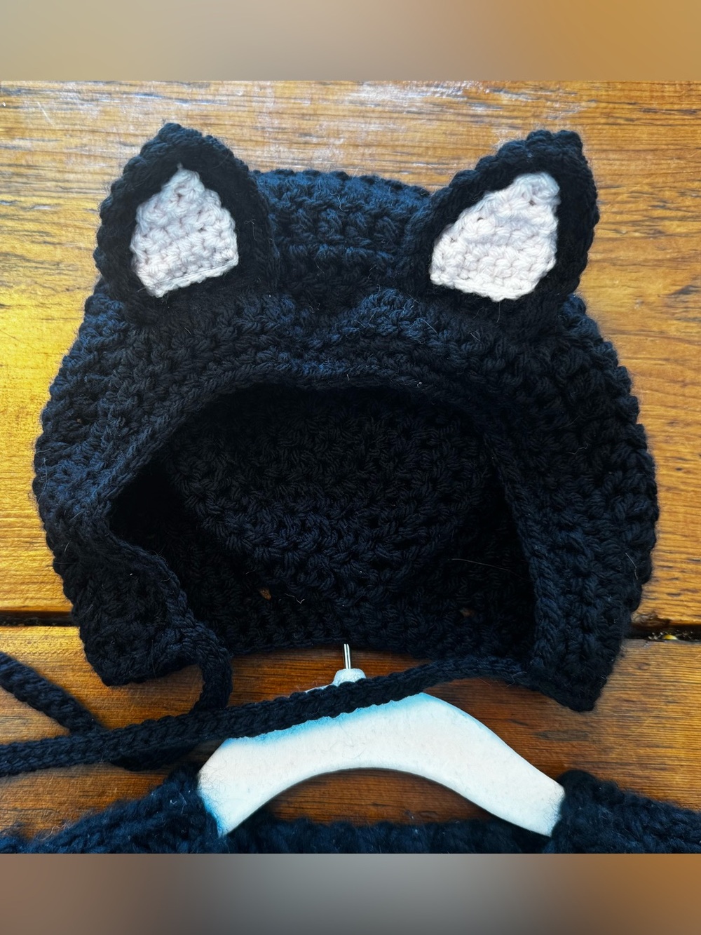 Chrocet Black Kitten Bonnet 12-18 months